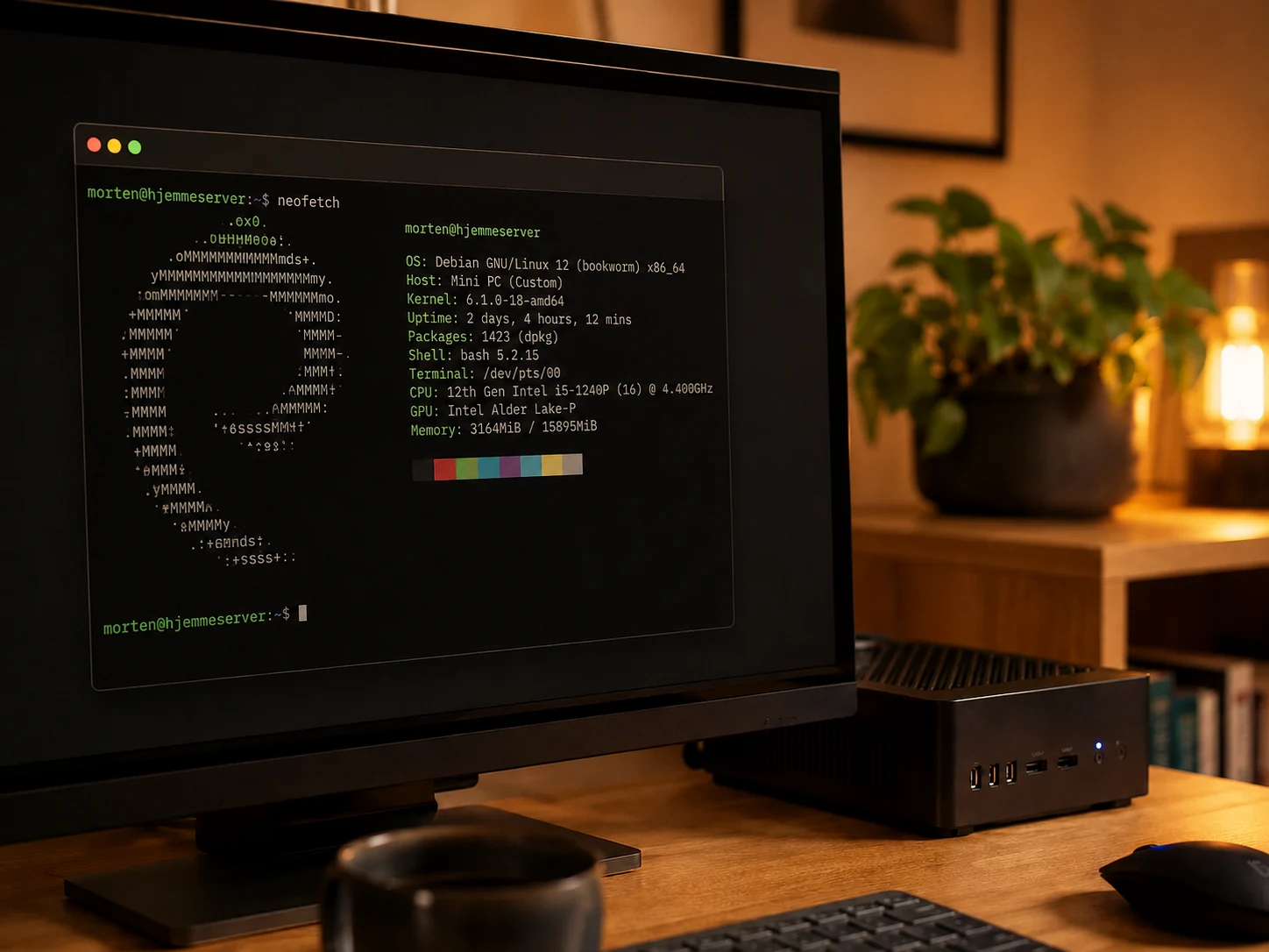 Linux-terminal ved en lille hjemmecomputer