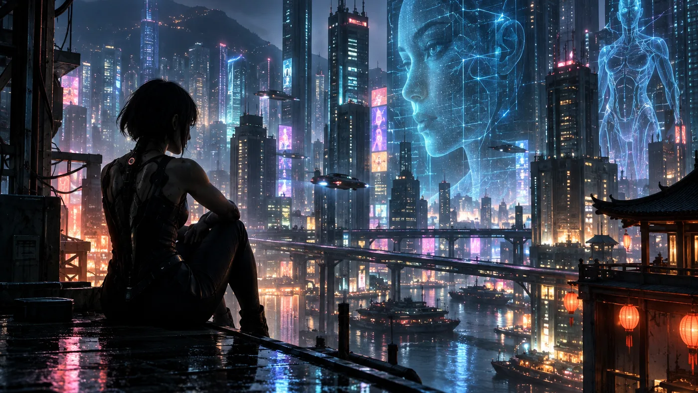 Cyberpunk-grafik til Ghost in the Shell
